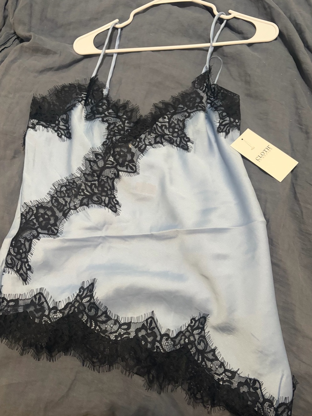 cloth & stone Light Blue Satin Slip with Black Lace Trim